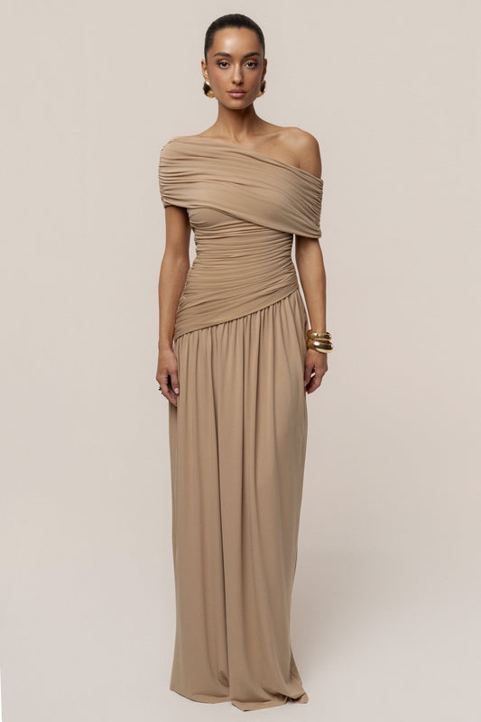 Beige Vision Of Elegance Maxi Dress