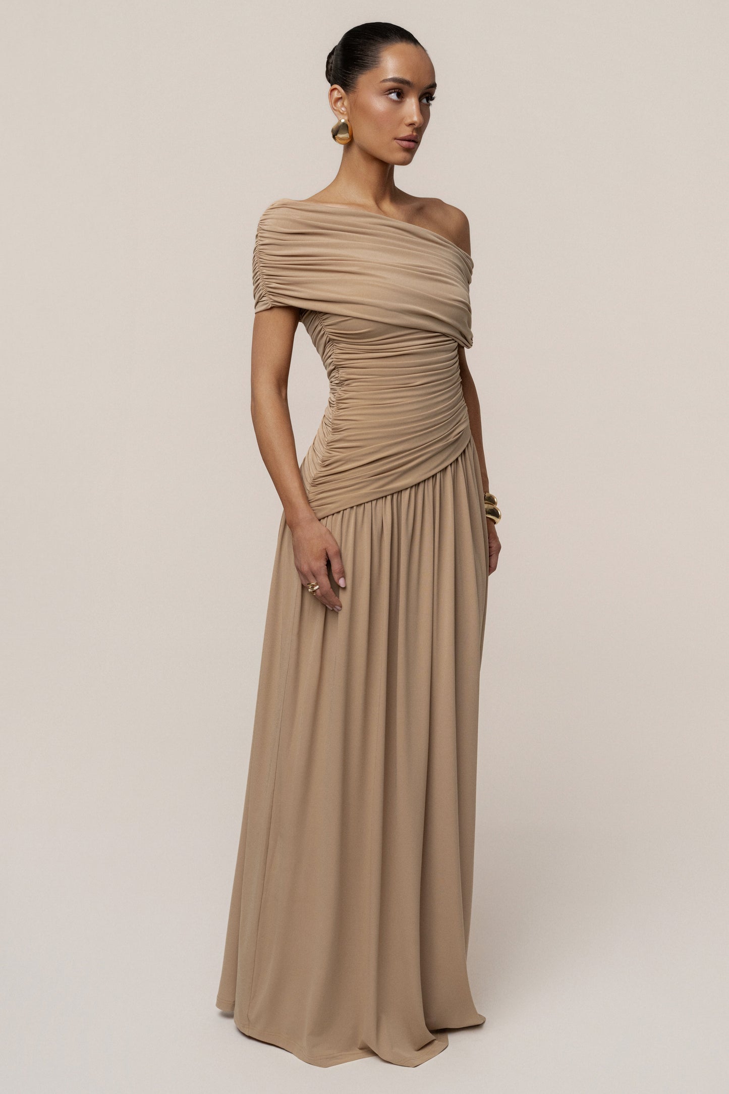 Beige Vision Of Elegance Maxi Dress