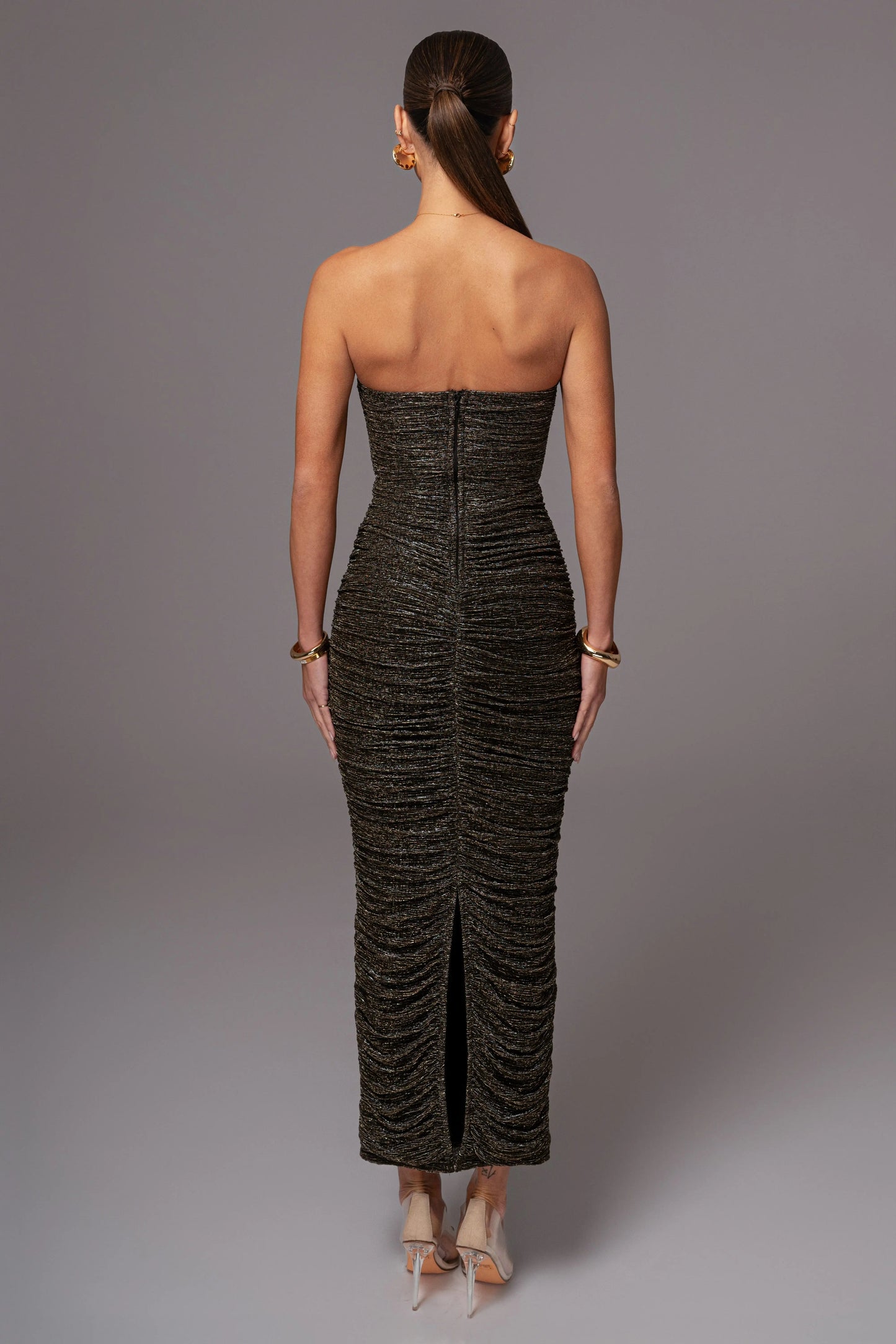 Black/Gold Metallic Mesh Maxi Dress