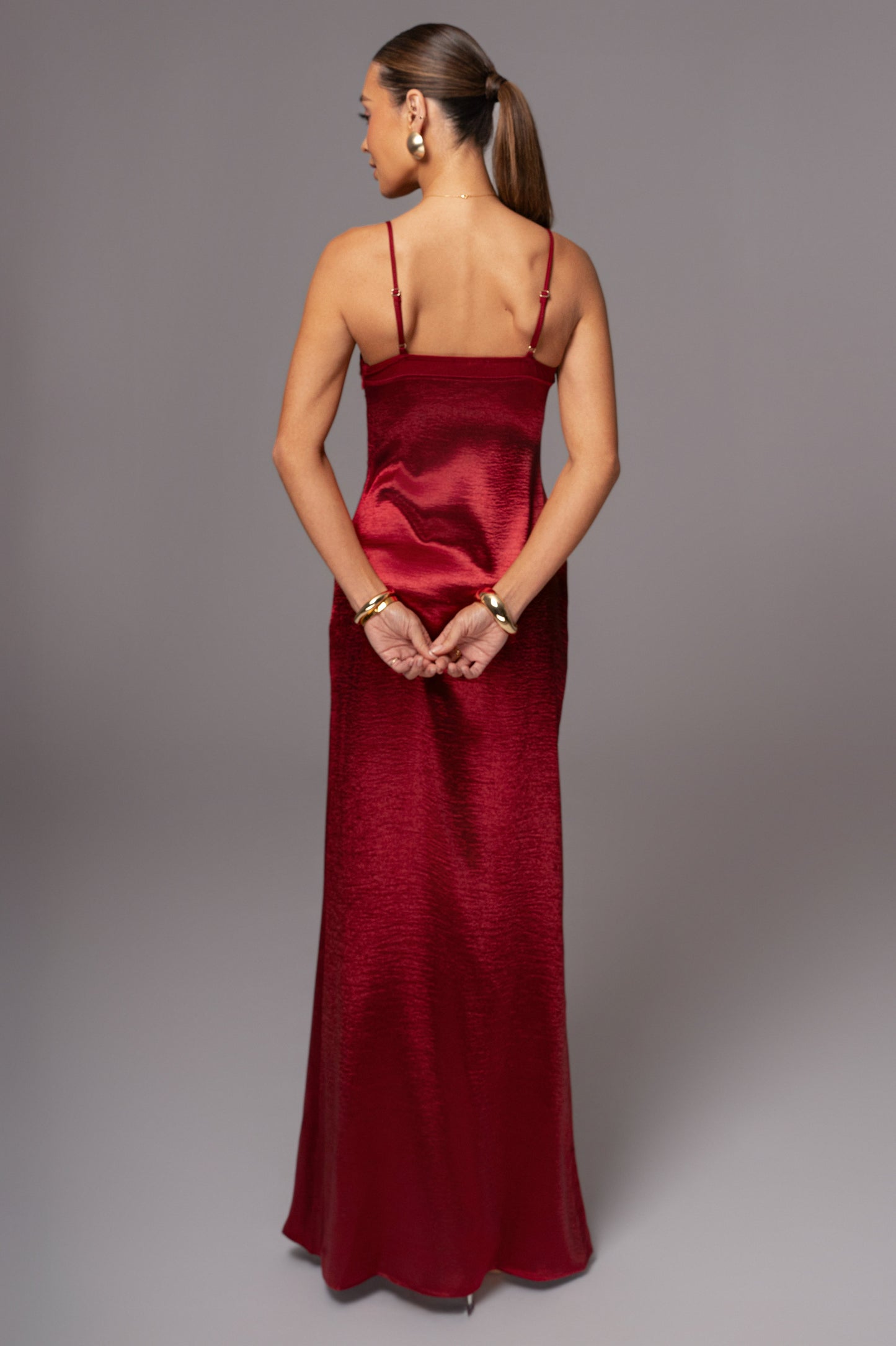 Red Surreal Satin Maxi Dress