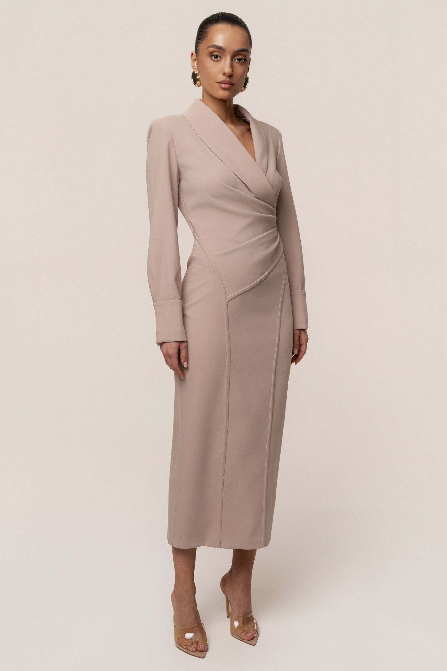 Taupe Manifest Blazer Midi Dress