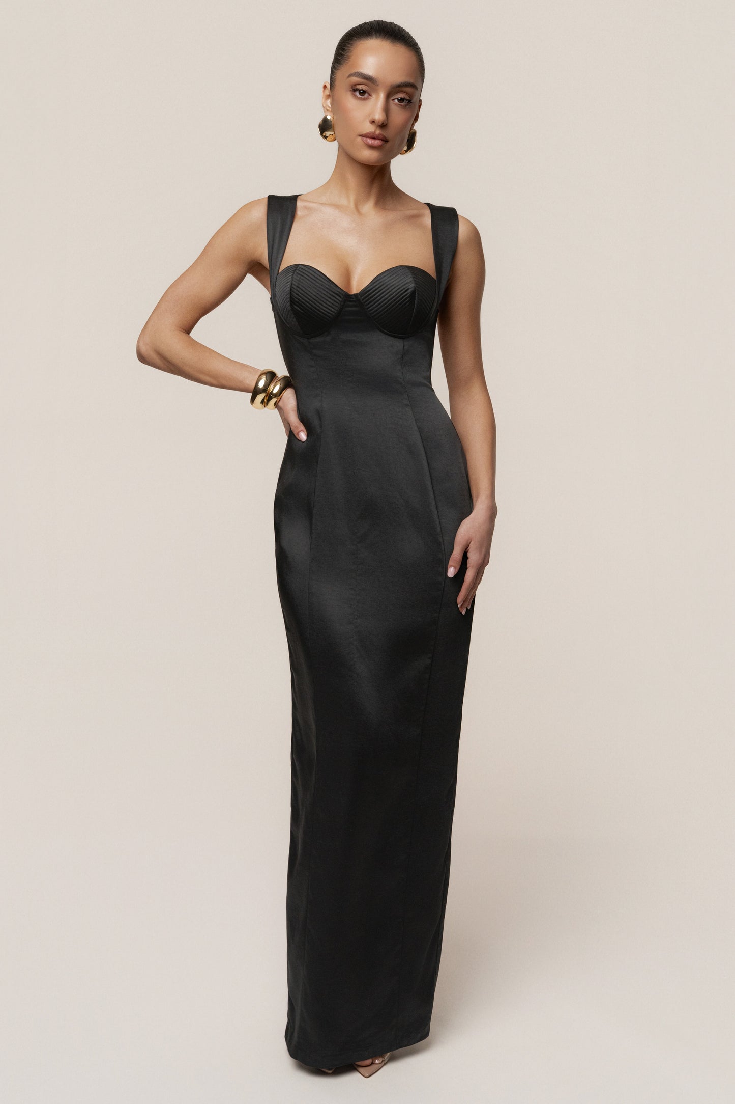 Black Amour Satin Maxi Dress