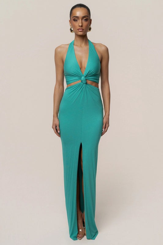 Teal Grand Evening Maxi Dress