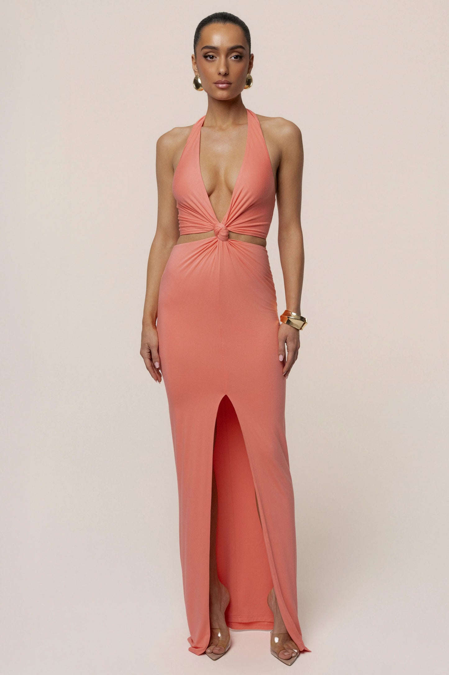 Coral Grand Evening Maxi Dress