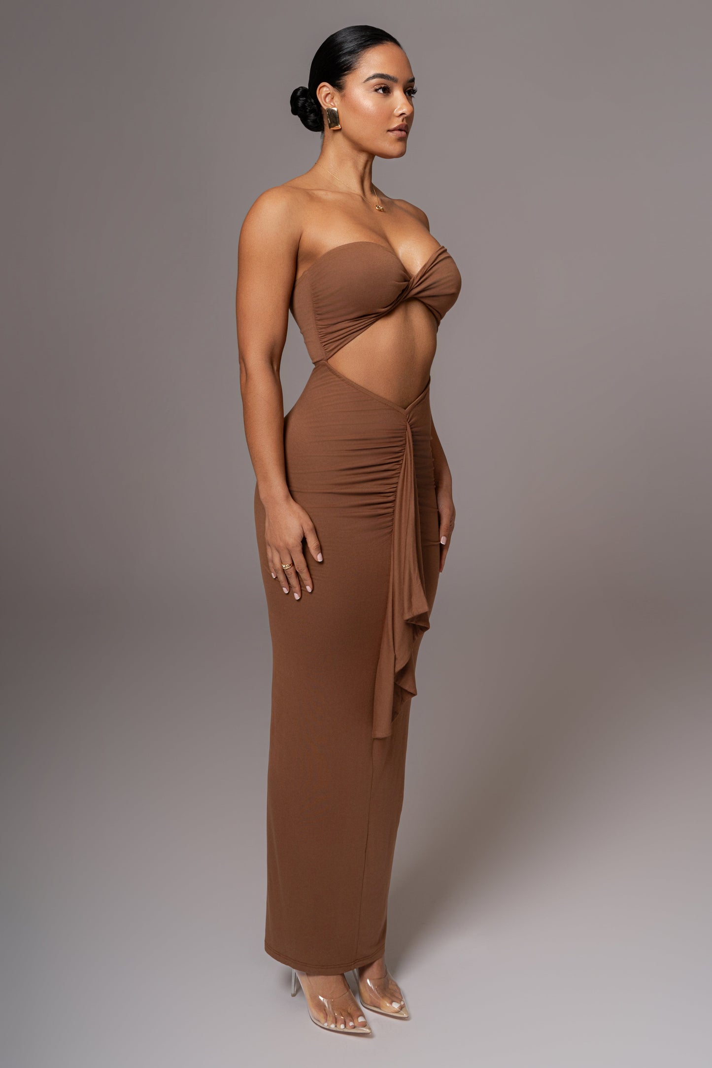 Chocolate Strapless Drape Maxi Dress