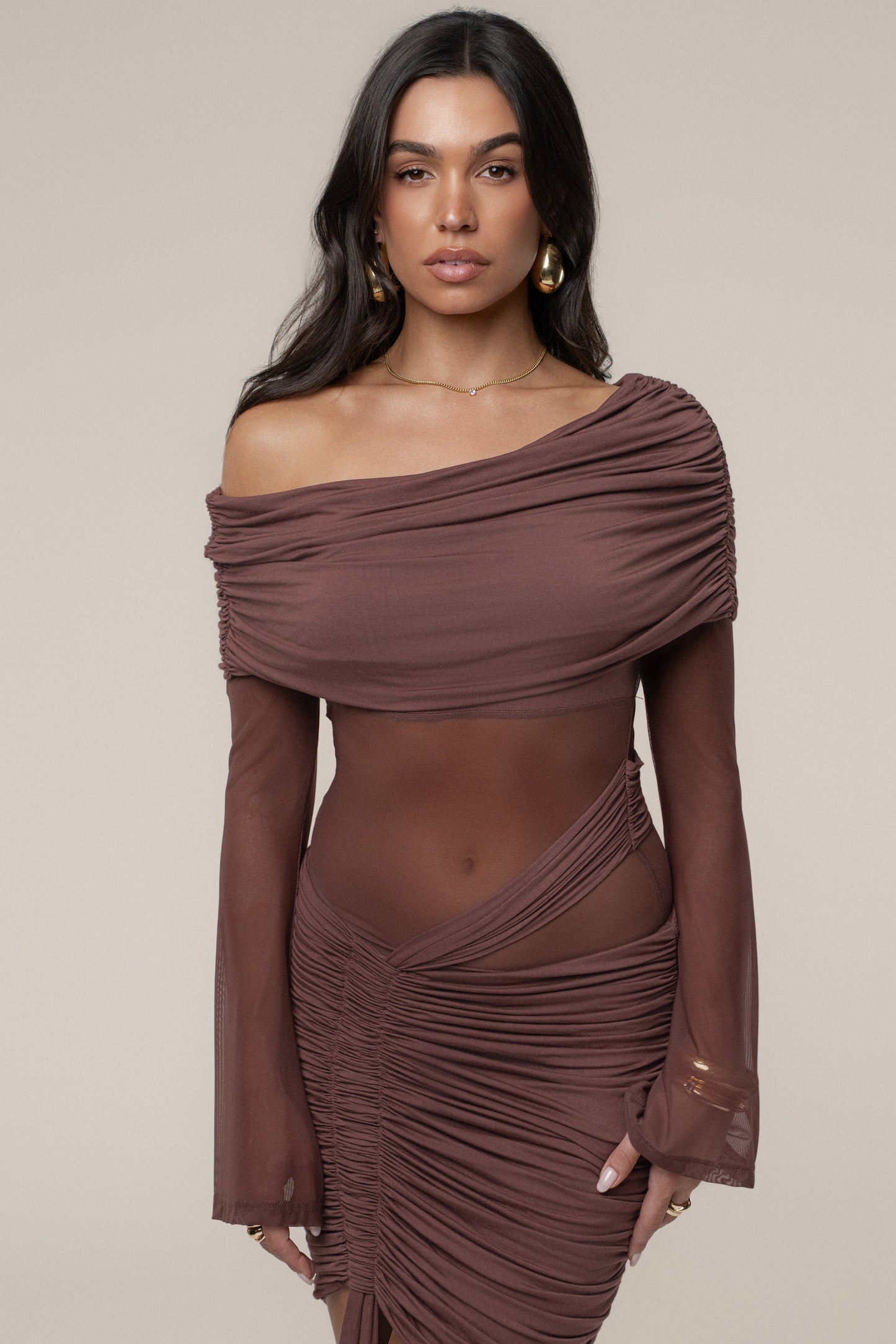 Brown After Hours Drape Dress