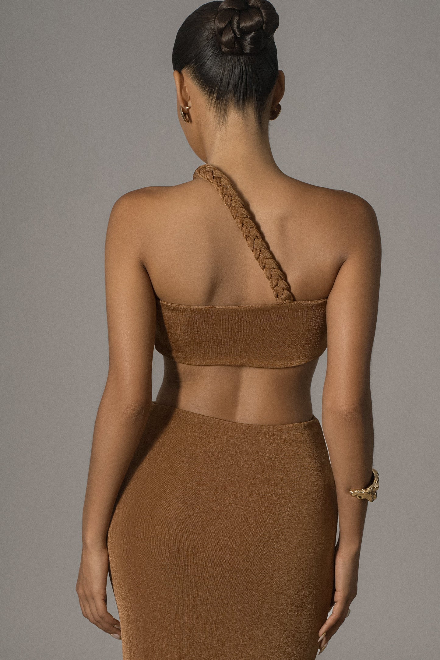 Bronze Ema One Shoulder Maxi Dress