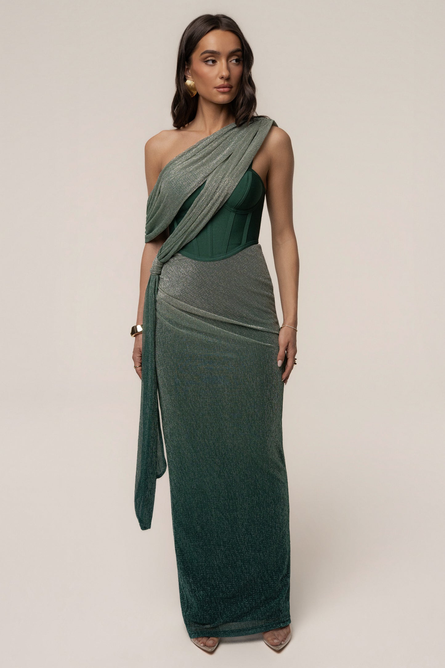 Green Celestina Draped Maxi Dress