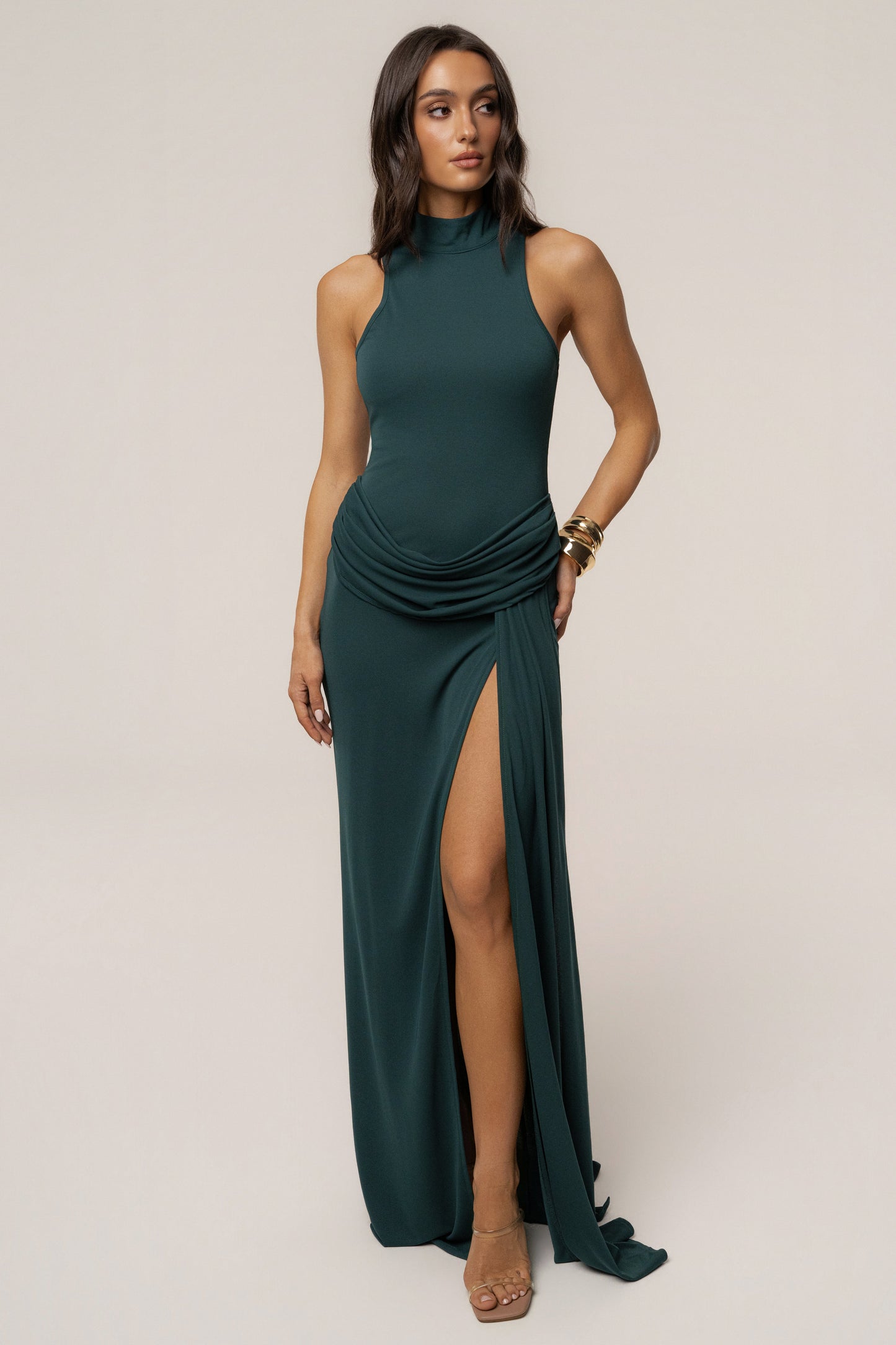 Green Dynasty Slit Maxi Dress