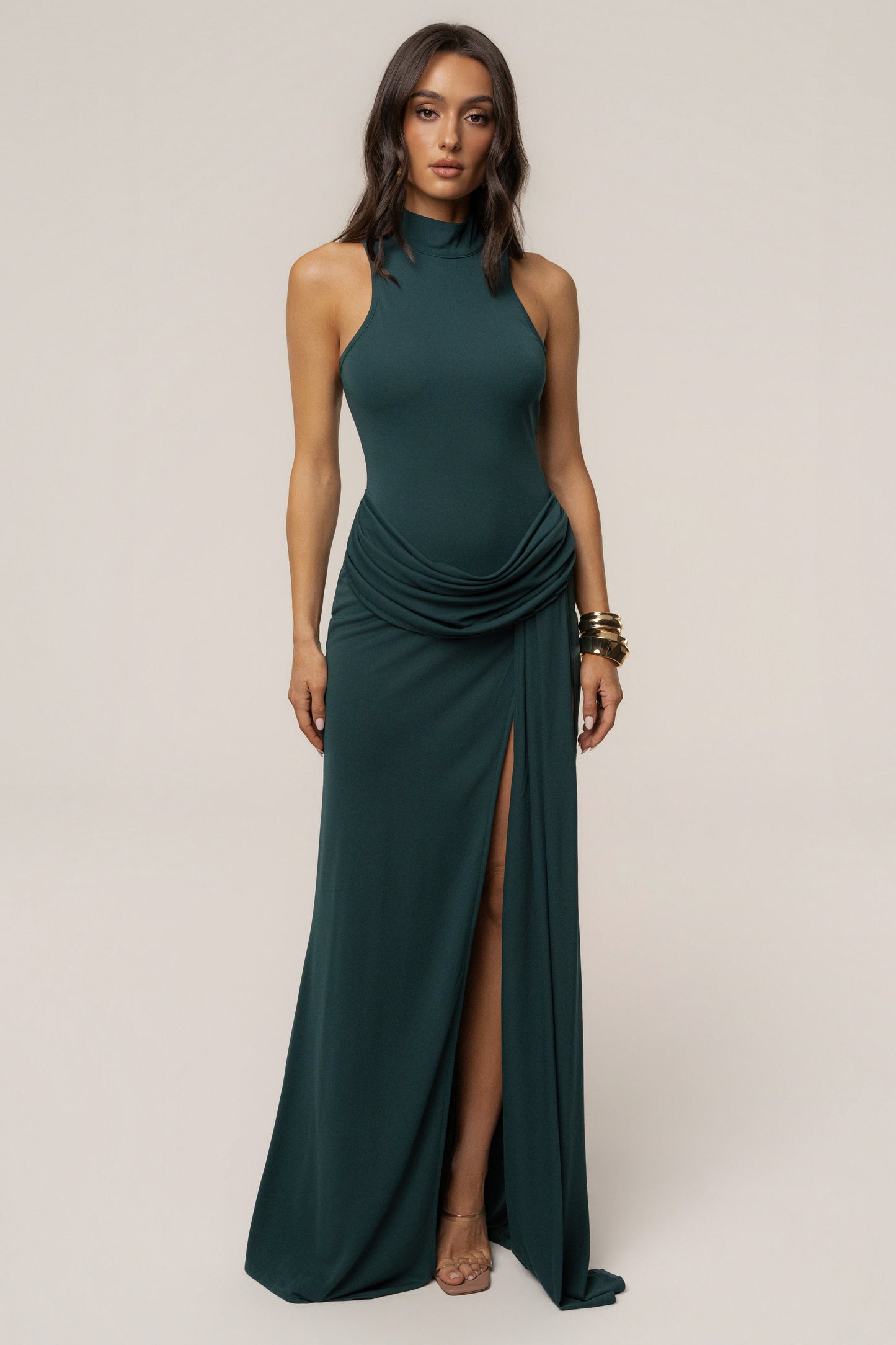 Green Dynasty Slit Maxi Dress