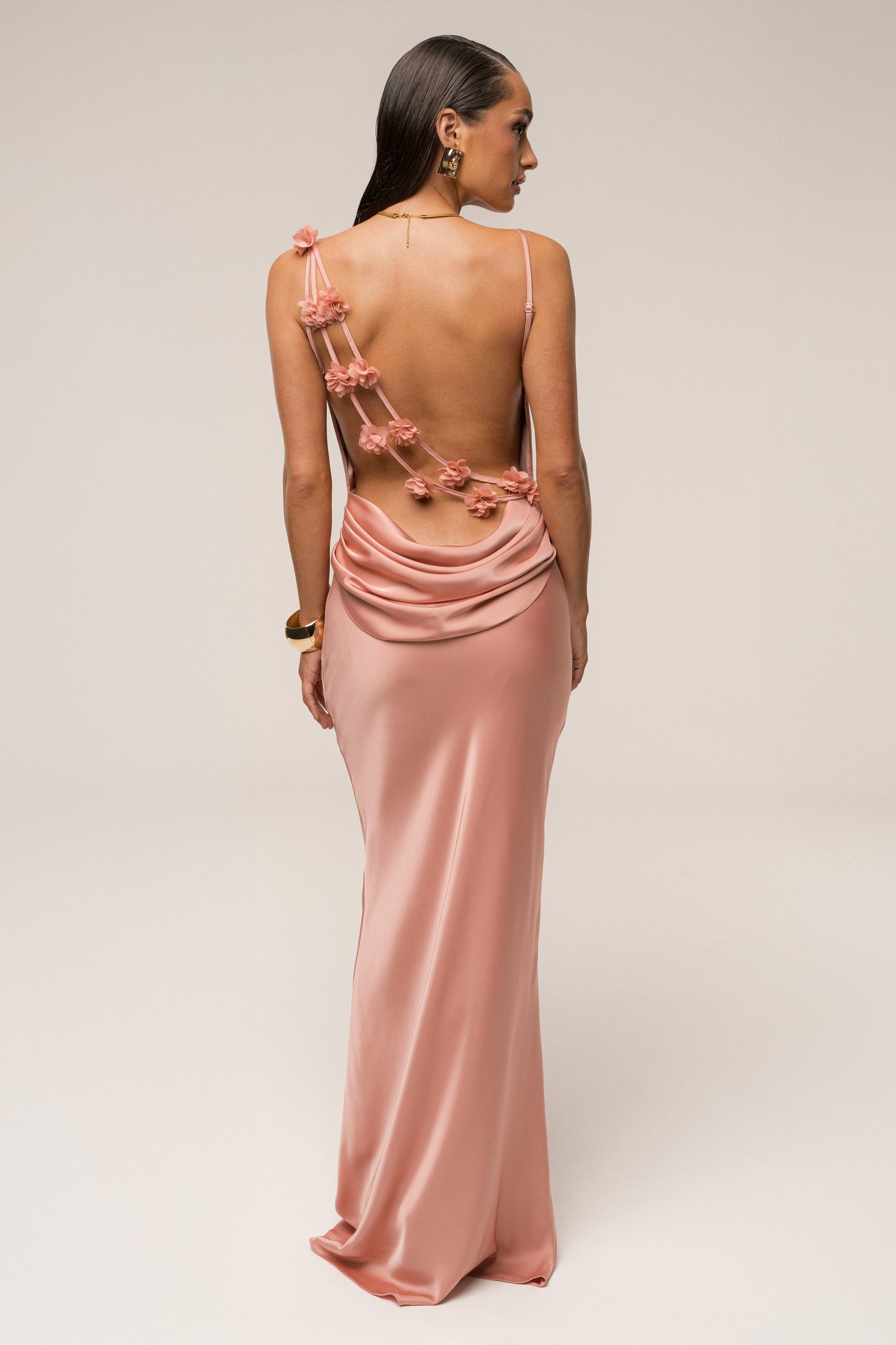 Dark Peach Down The Aisle Satin Gown