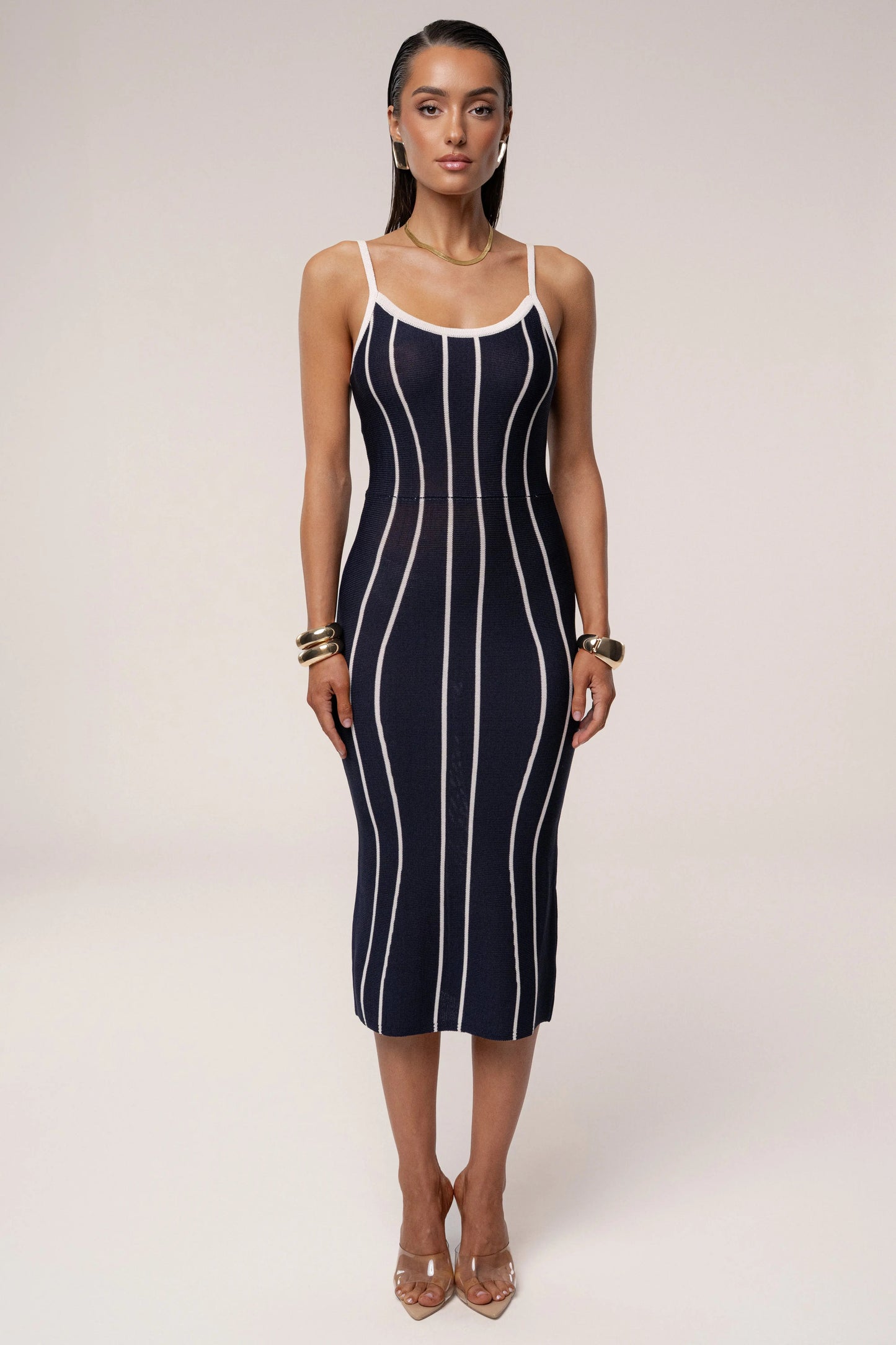 Navy/Ivory Parallel Elegance Midi Dress