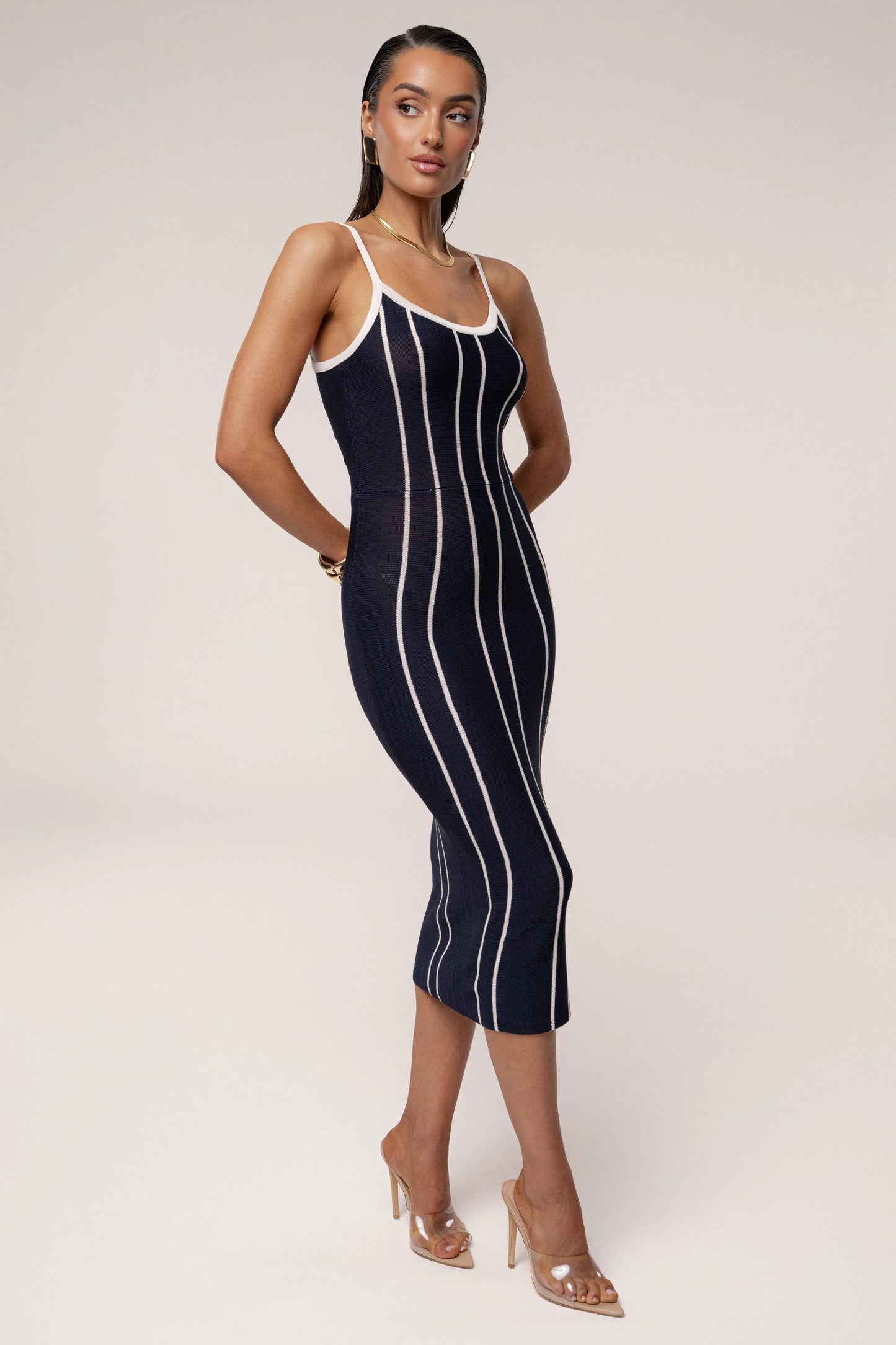 Navy/Ivory Parallel Elegance Midi Dress
