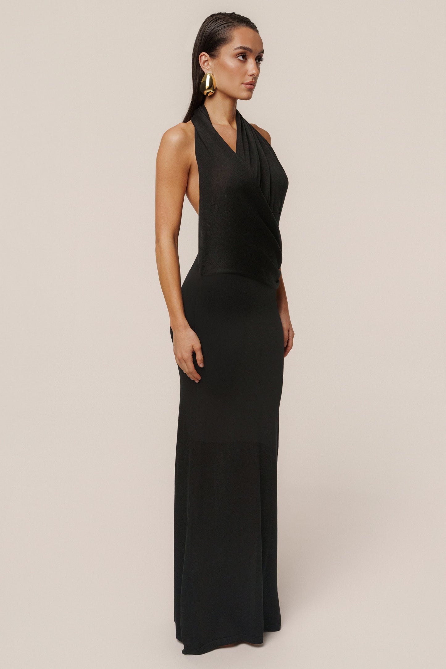 Black Miranda Draped Maxi Dress