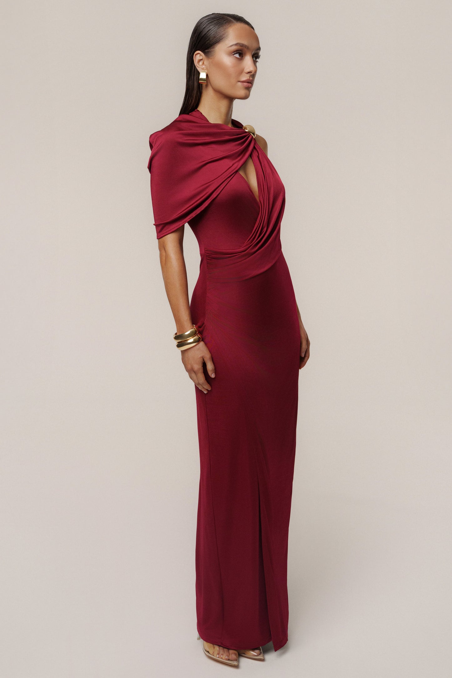 Burgundy Enchanted Drape Maxi Dress