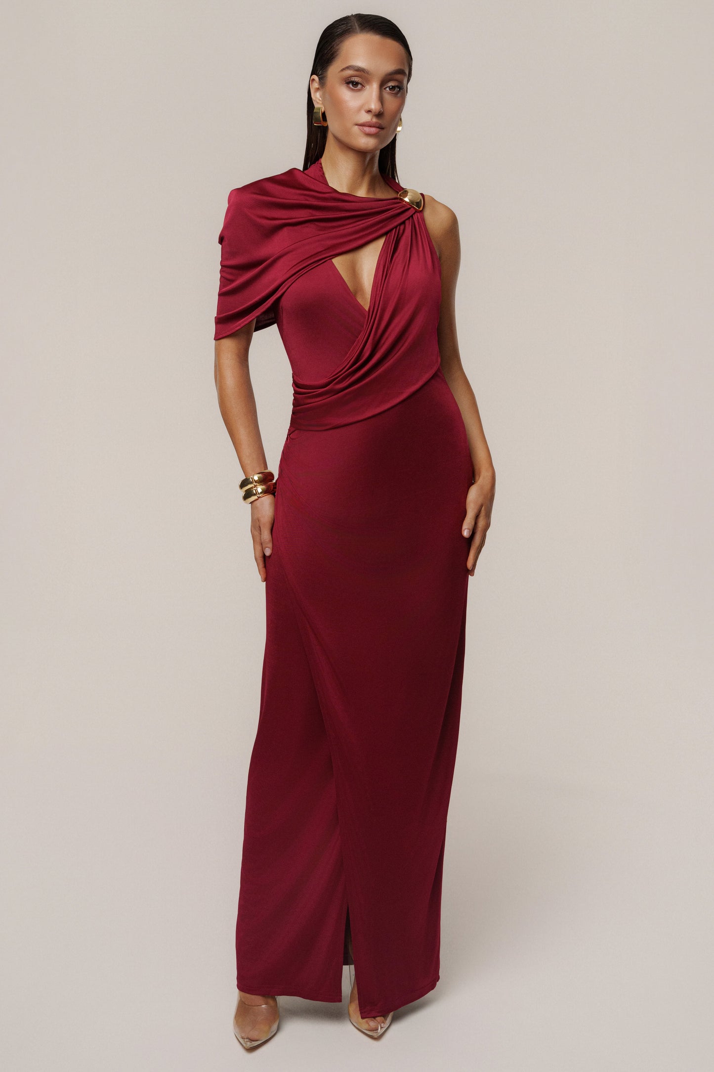 Burgundy Enchanted Drape Maxi Dress