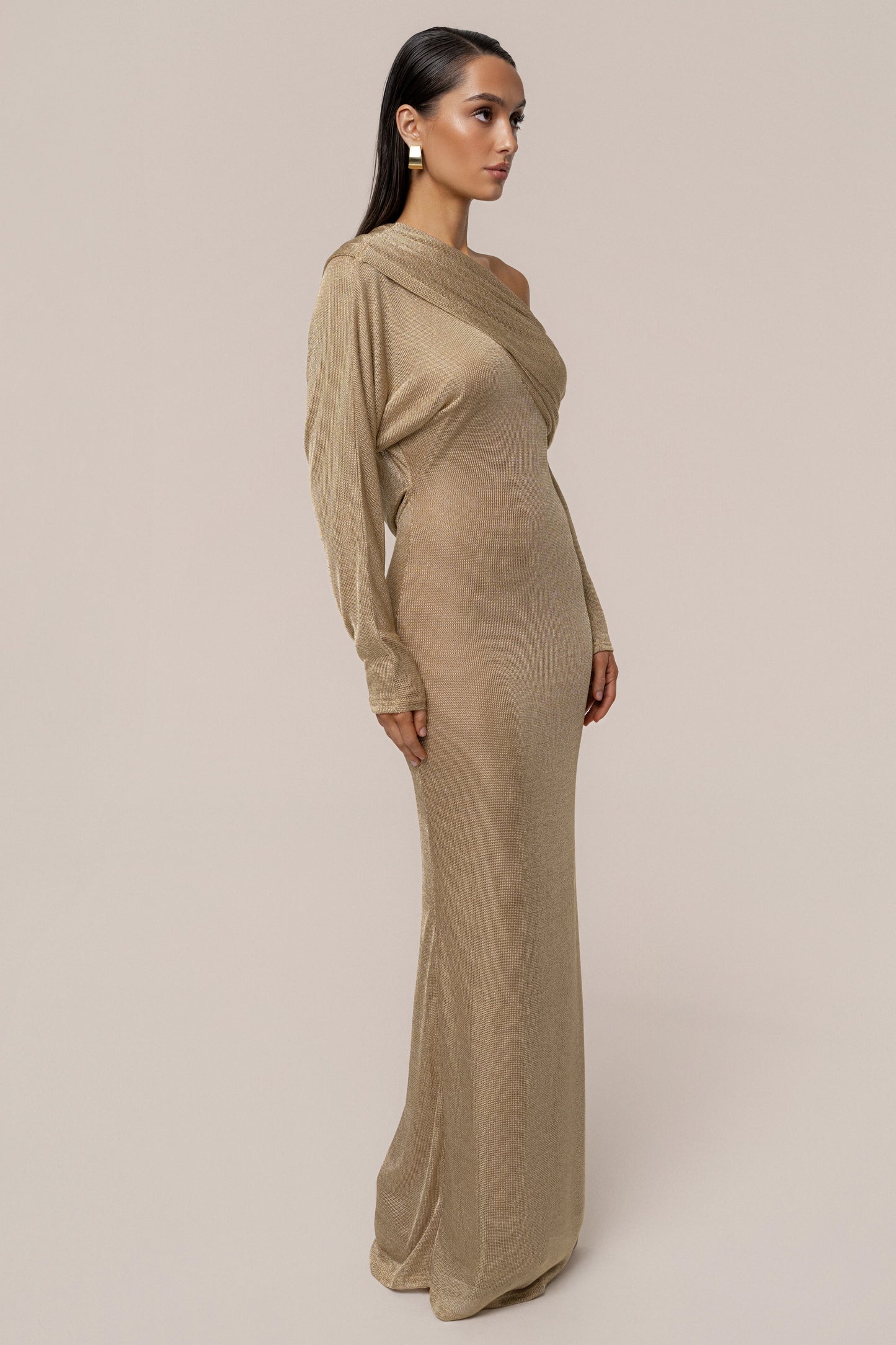 Gold Drape And Shine Maxi Dress