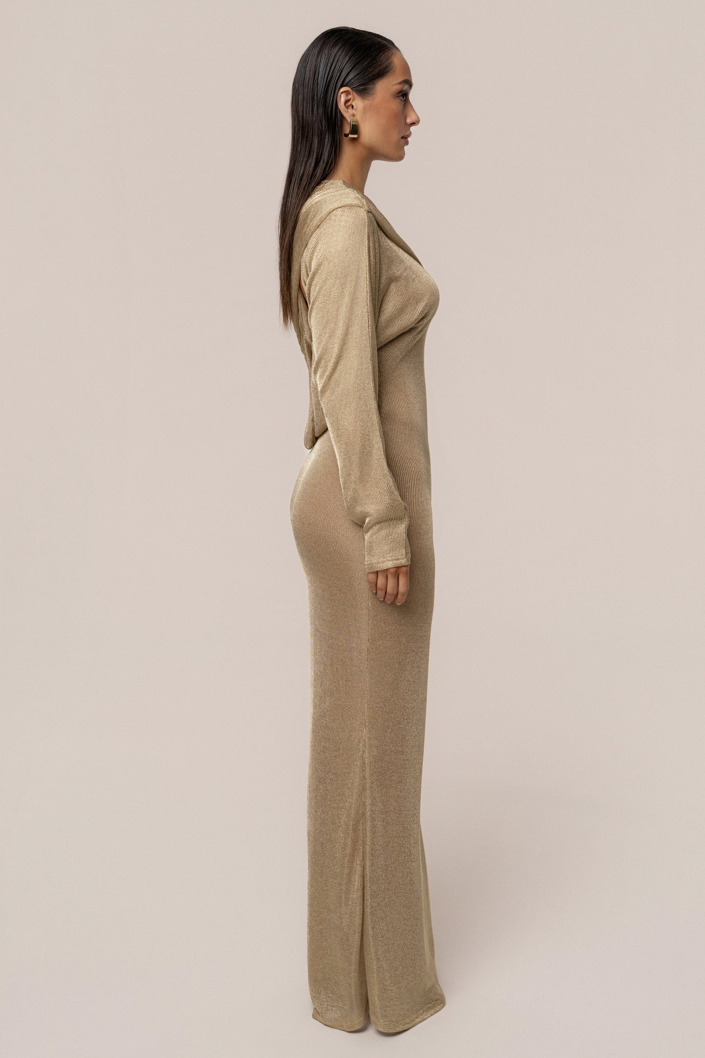 Gold Drape And Shine Maxi Dress