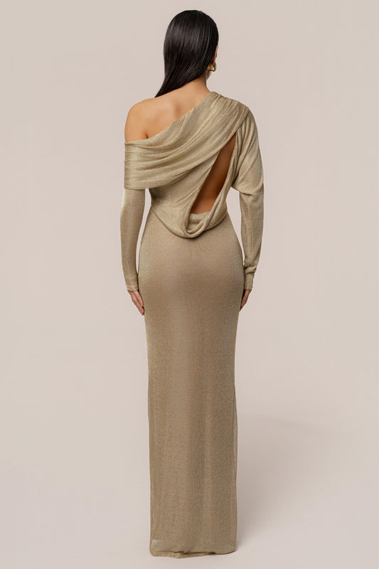 Gold Drape And Shine Maxi Dress