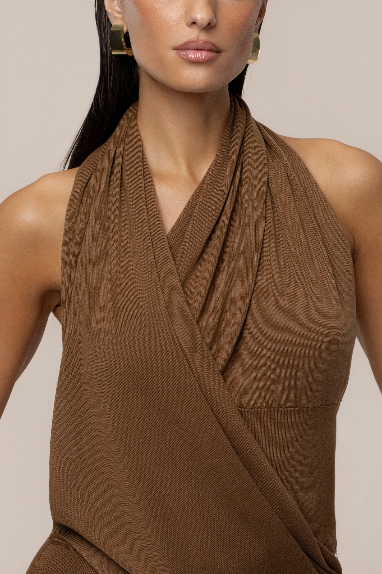 Caramel Miranda Draped Maxi Dress