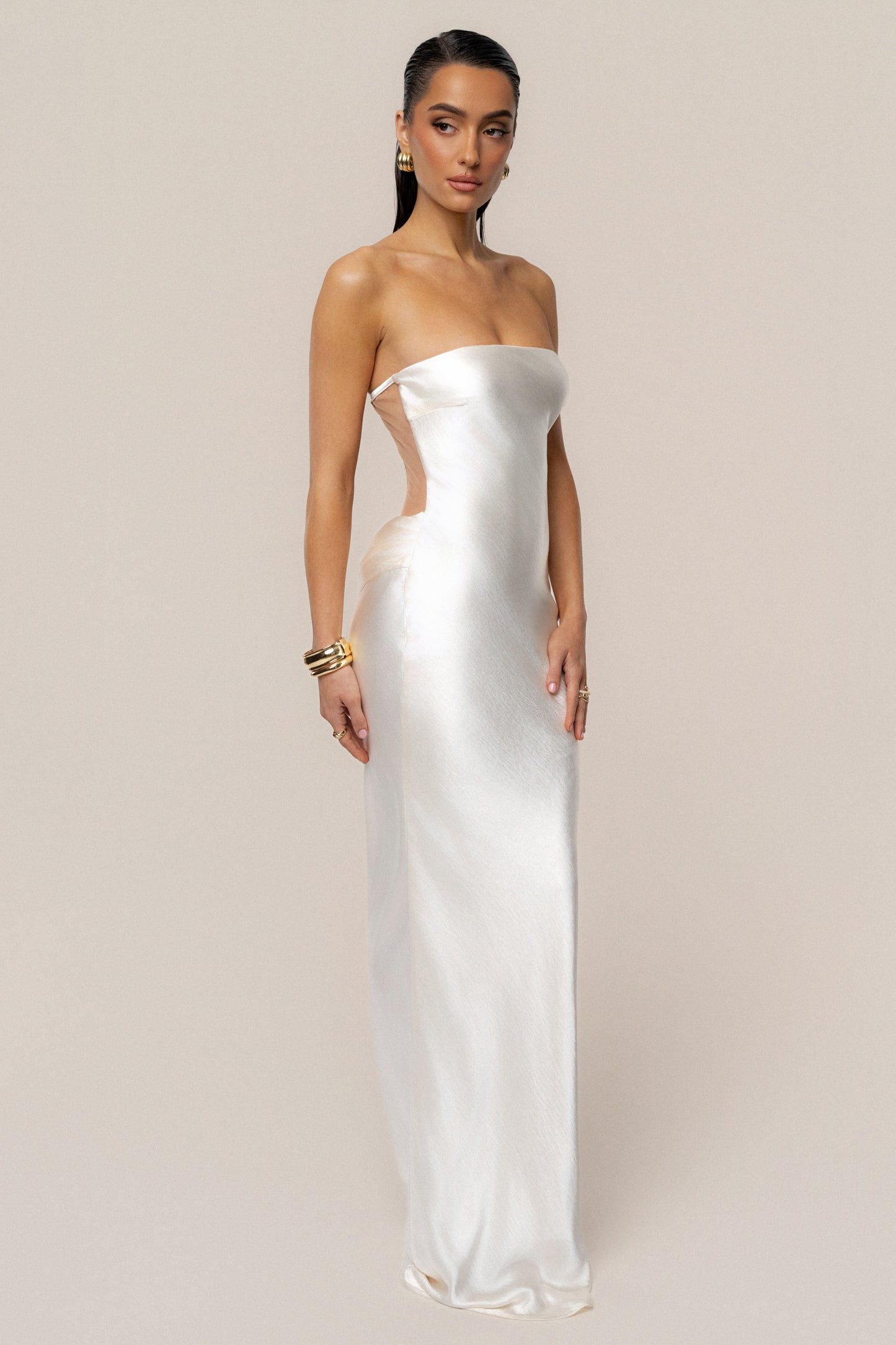 Ivory Regal Rising Satin Maxi Dress