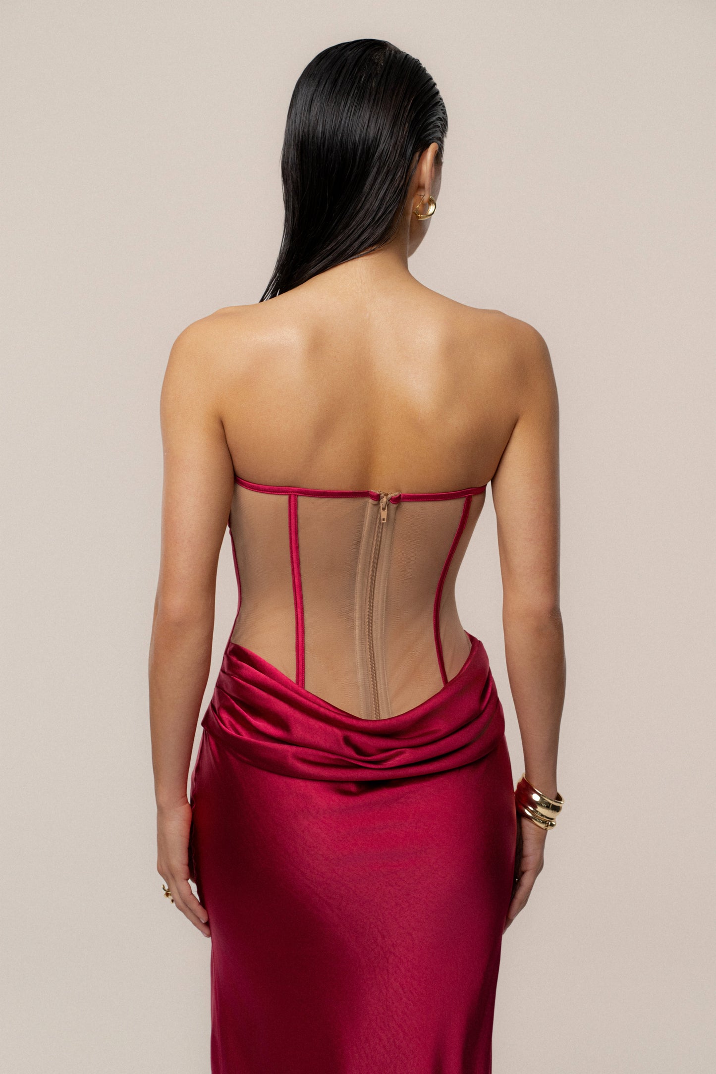 Red Regal Rising Satin Maxi Dress