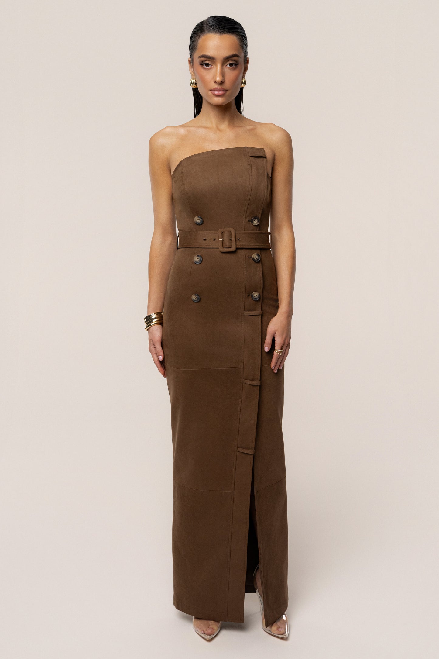 Chocolate Xena Suede Maxi Dress