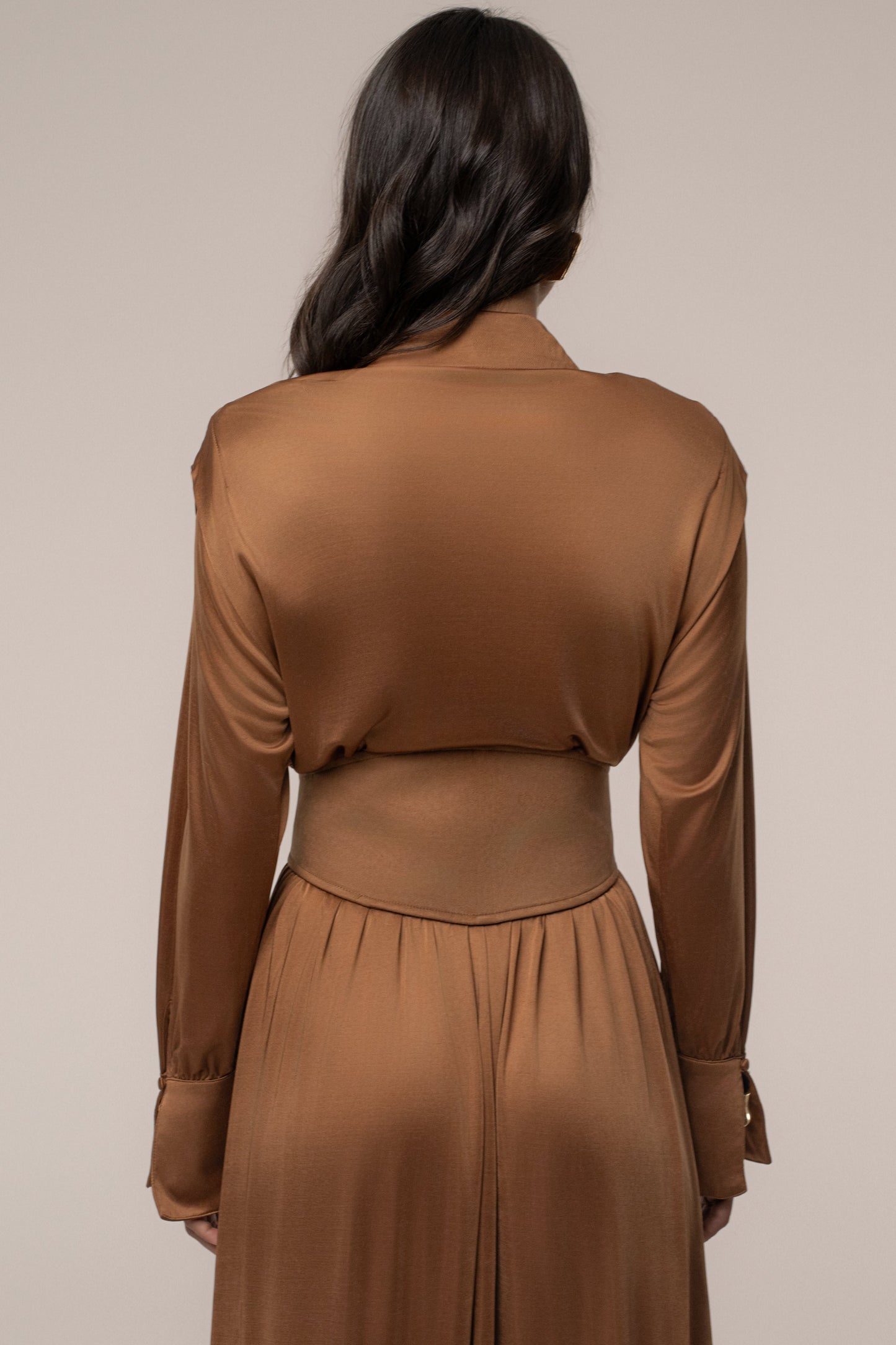 Tan High Line Collar Maxi Dress