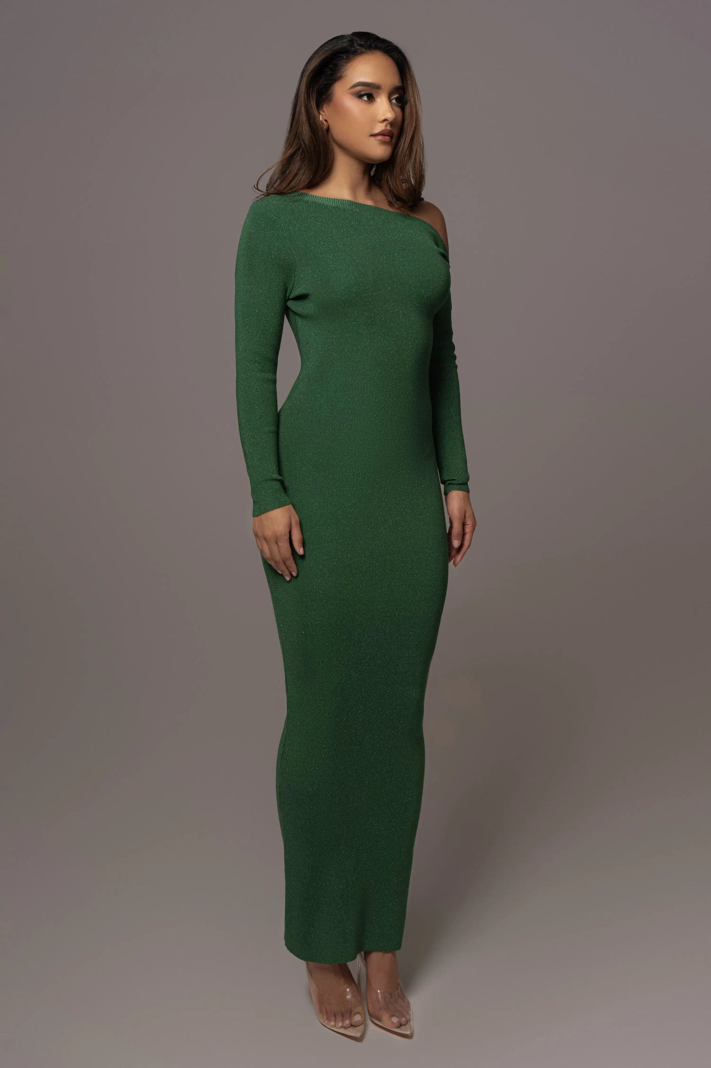 Green Night Shimmers Asymmetrical Maxi Dress