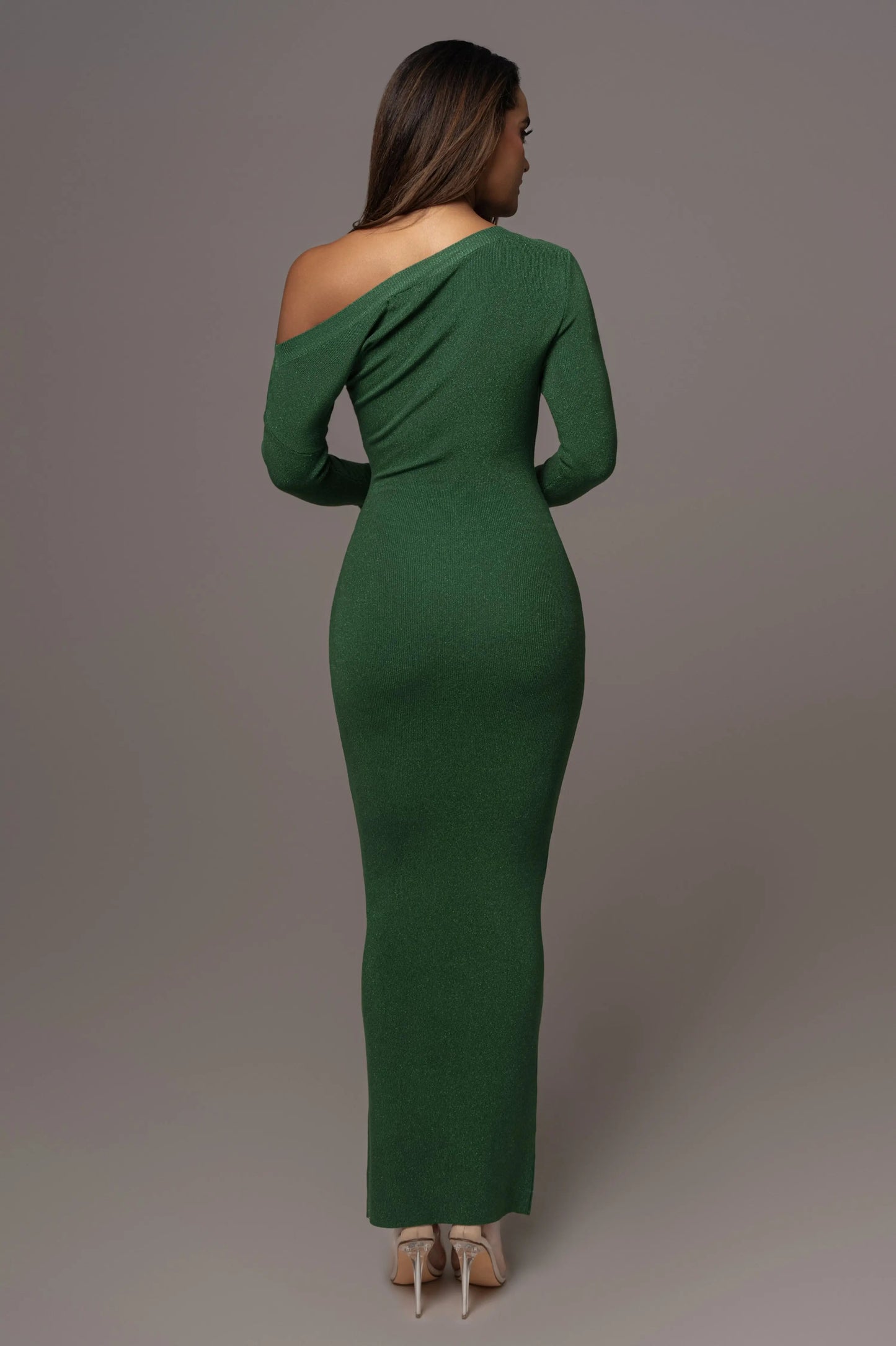 Green Night Shimmers Asymmetrical Maxi Dress
