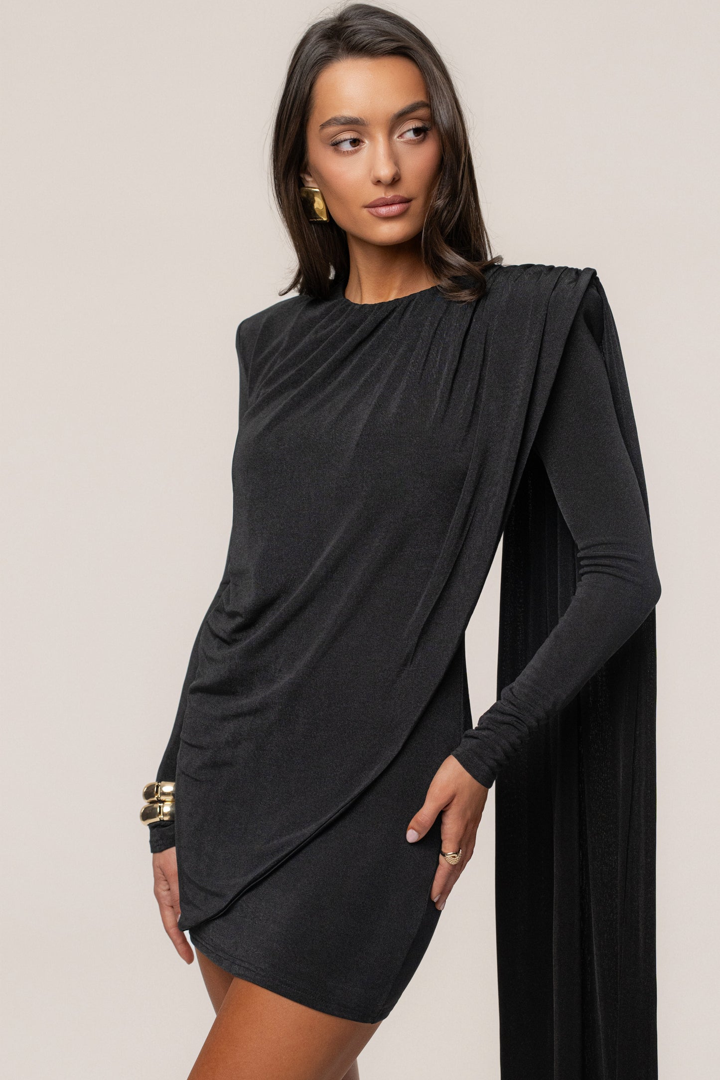 Black Midnight Draped  Mini Dress