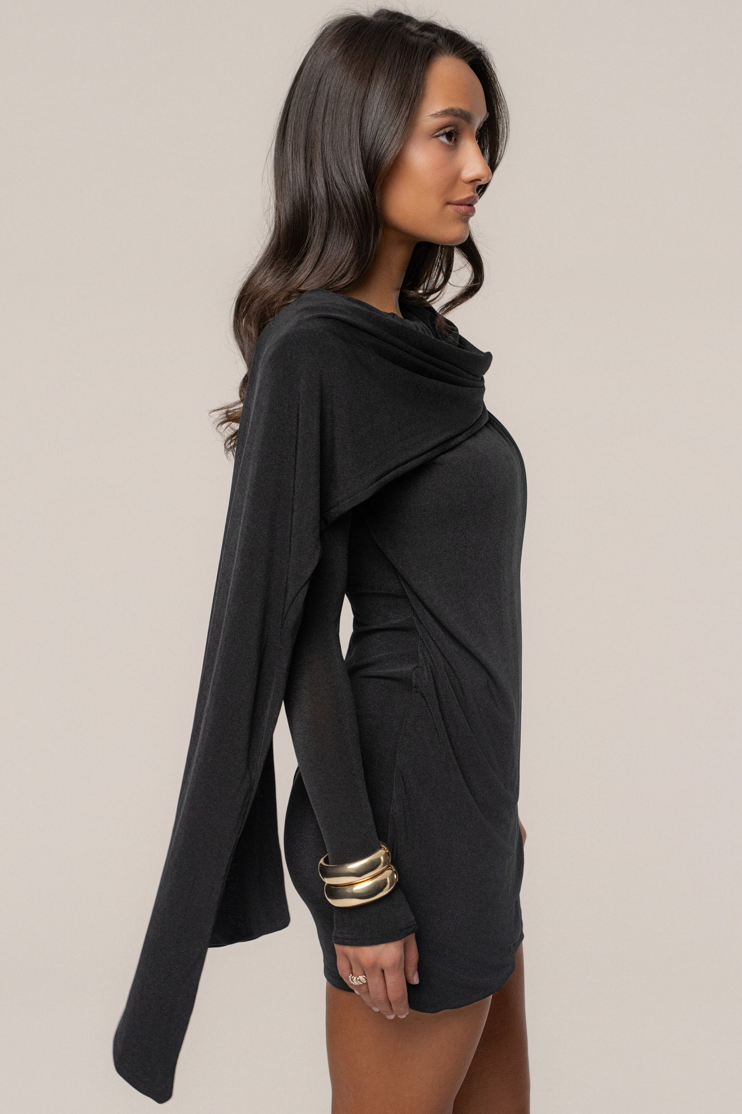 Black Midnight Draped  Mini Dress