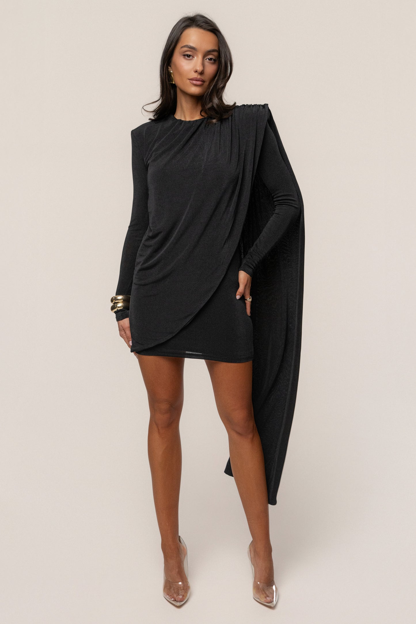 Black Midnight Draped  Mini Dress