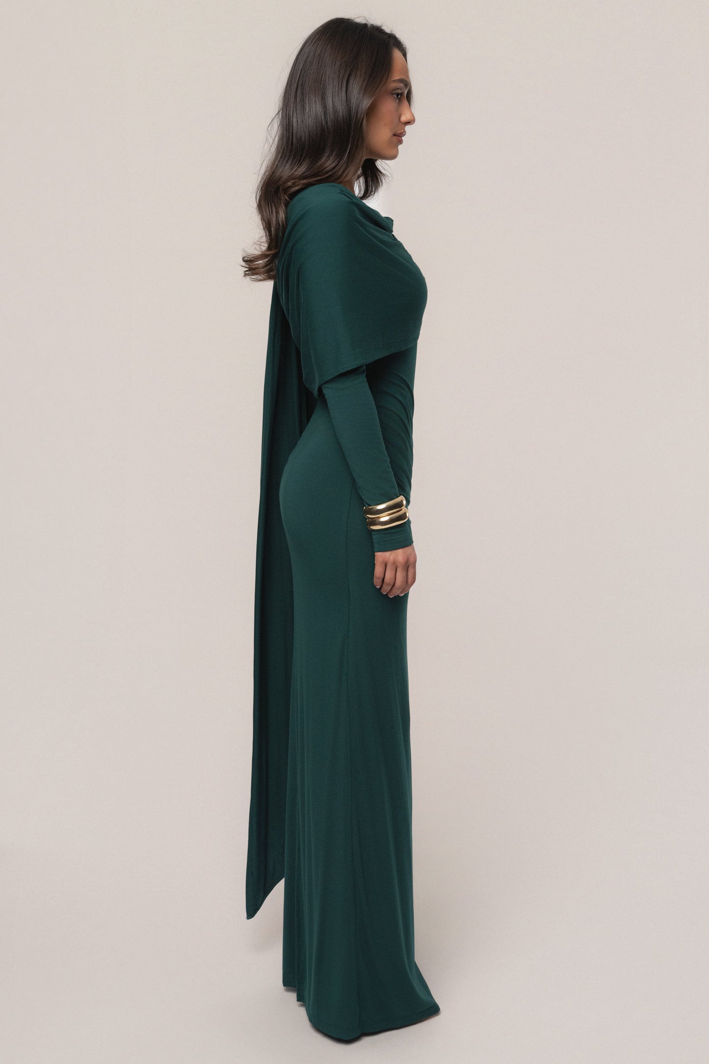 Emerald Glitz Asymmetric Maxi Dress