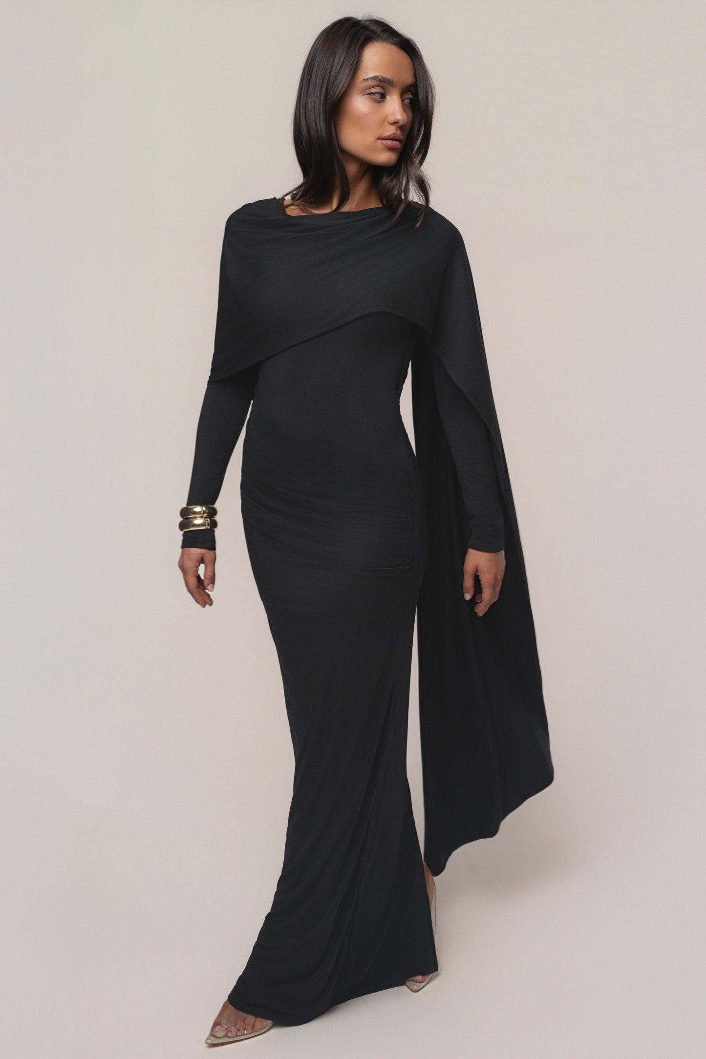 Black Glitz Asymmetric Maxi Dress