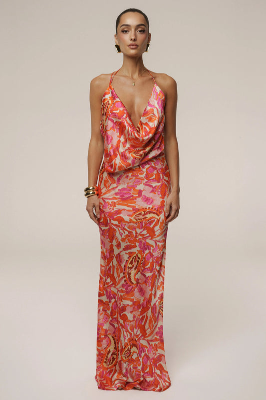 Pink Delmara Cowl Maxi Dress