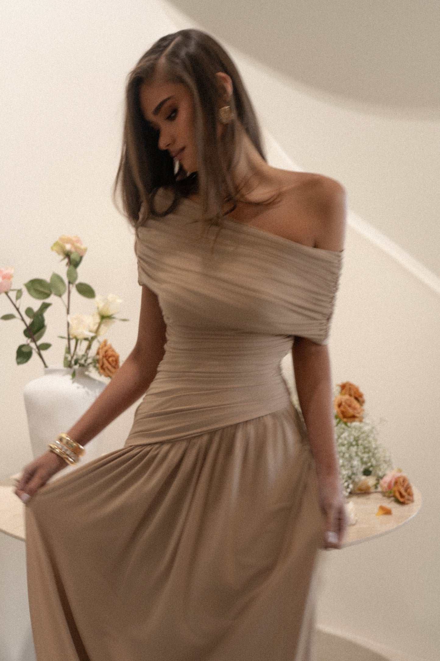 Beige Vision Of Elegance Maxi Dress